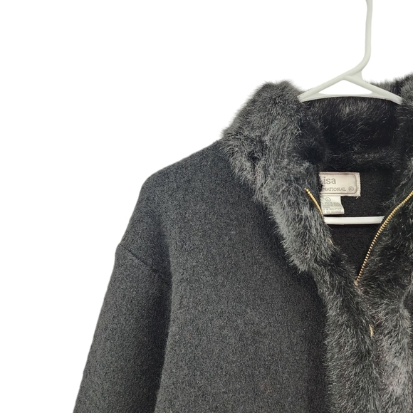 Lisa International Women's Boiled Wool Faux Fur Full Zip Jacket Black - L - Picture 2 of 9
